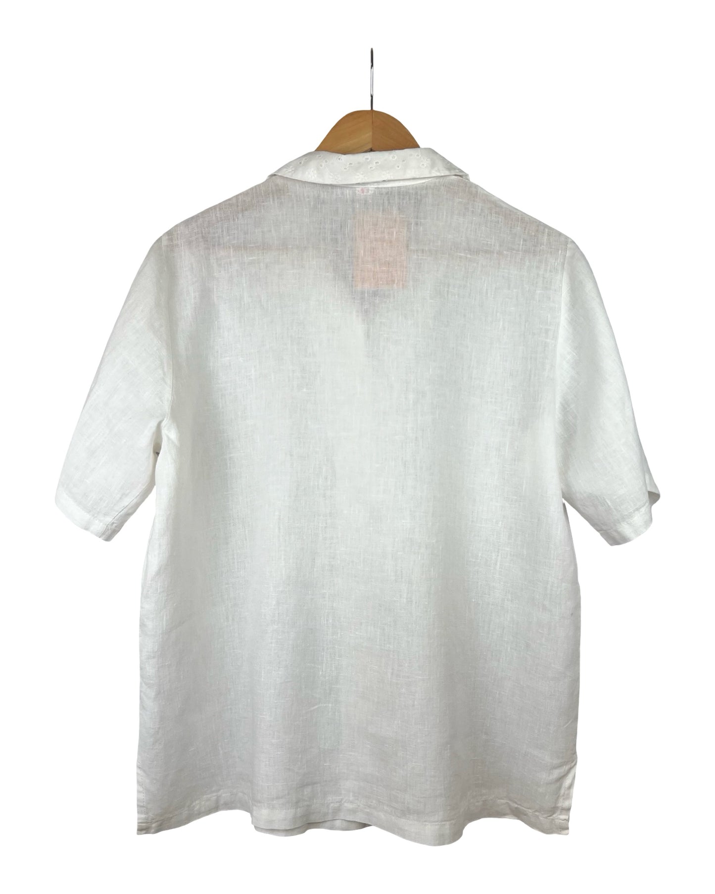 Vintage linnen blouse met broderiekraag - L