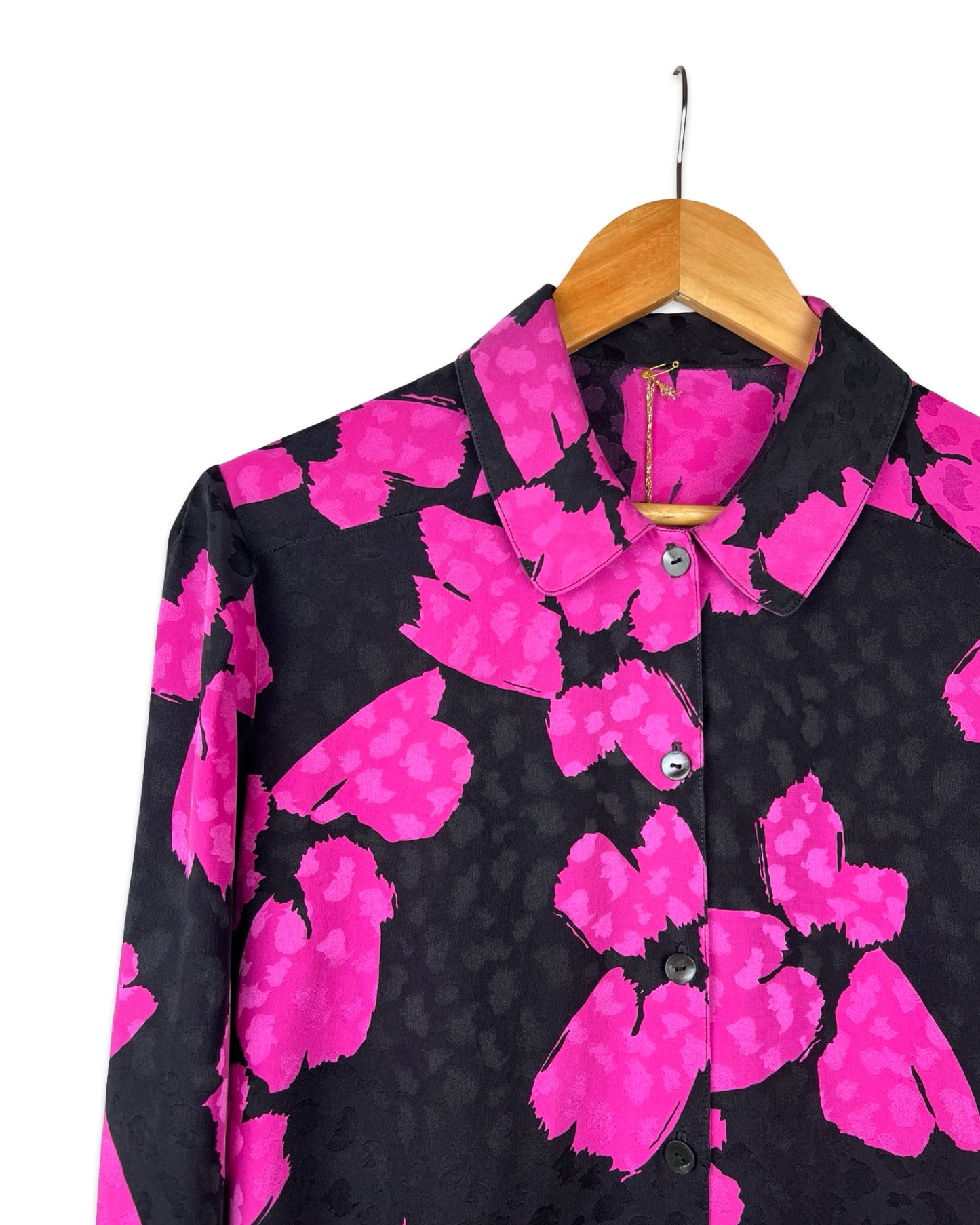 Zijden vintage blouse met bloemen - M/L