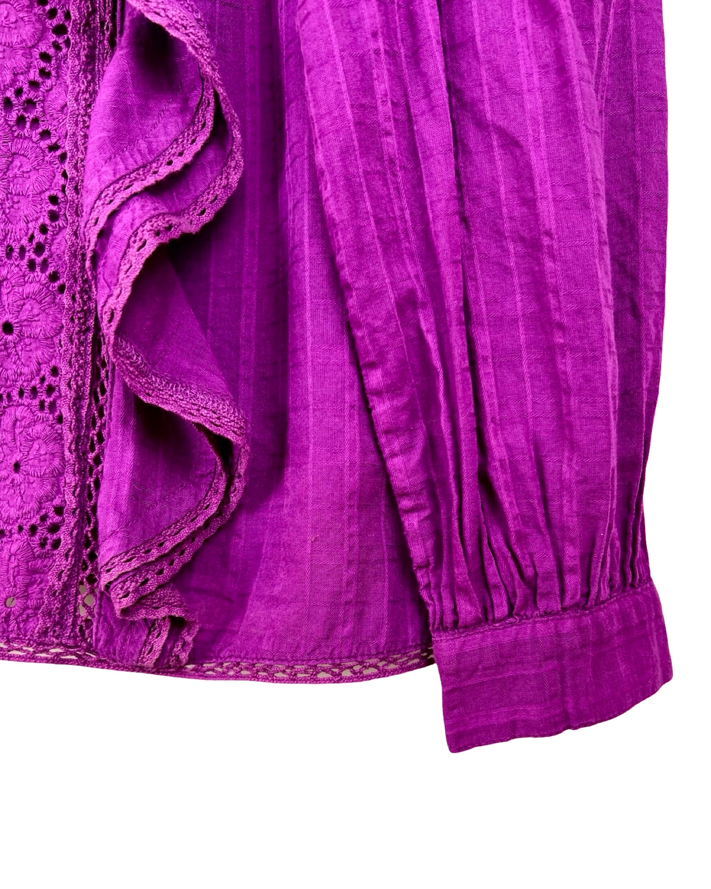 Paarse bohemian broderie blouse met ruches - L