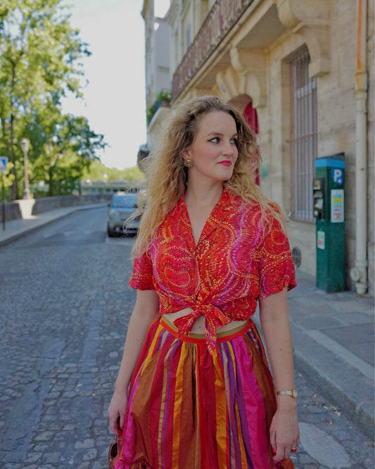 Vintage viscose blouse met strikdetail - L/XL