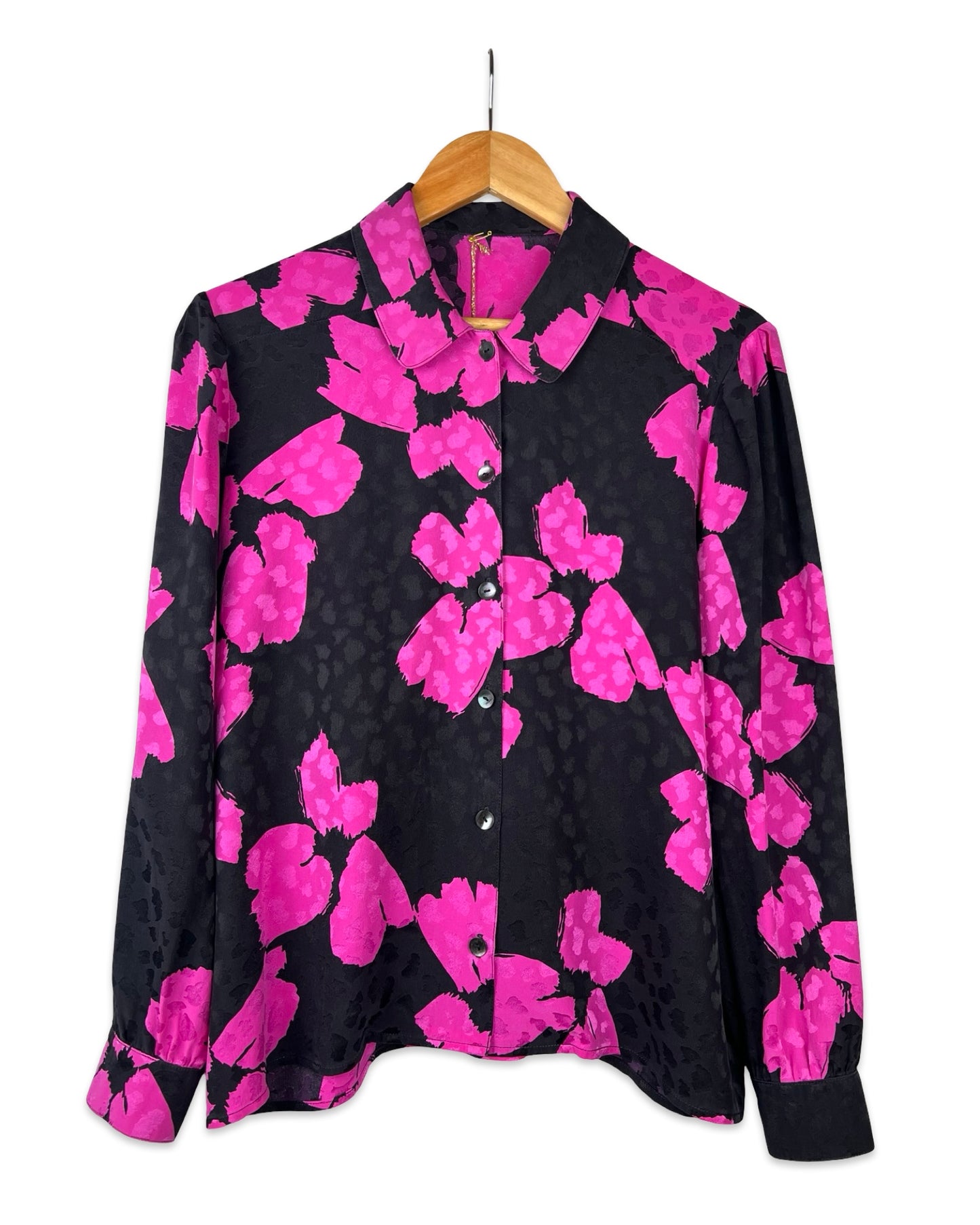 Zijden vintage blouse met bloemen - M/L