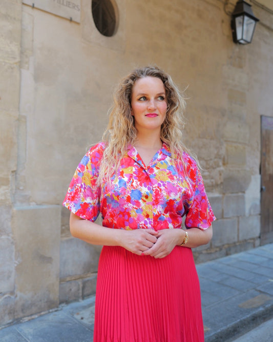 Vintage blouse met arty print - L