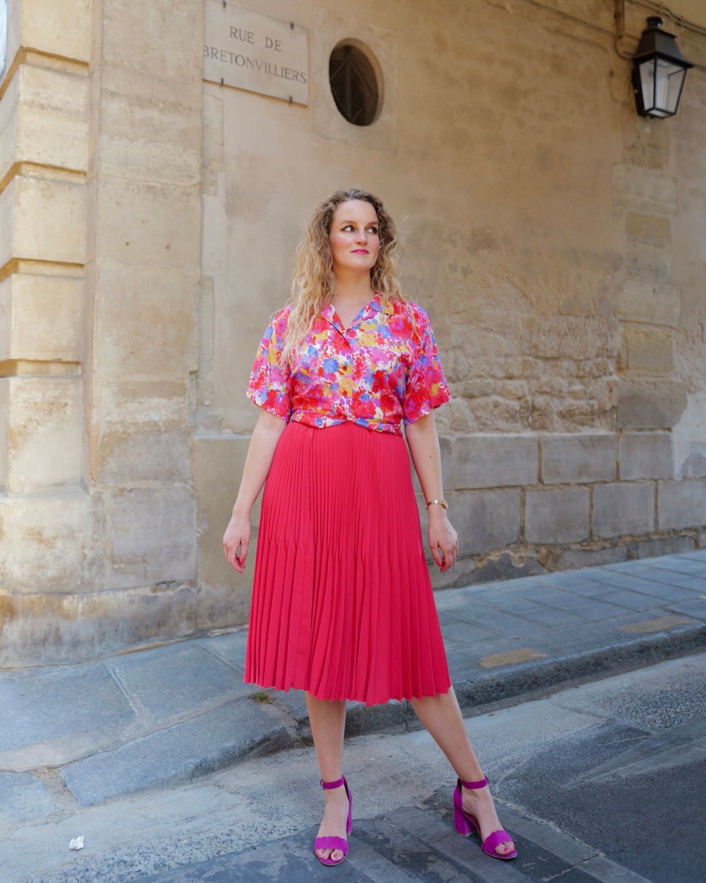 Vintage blouse met arty print - L