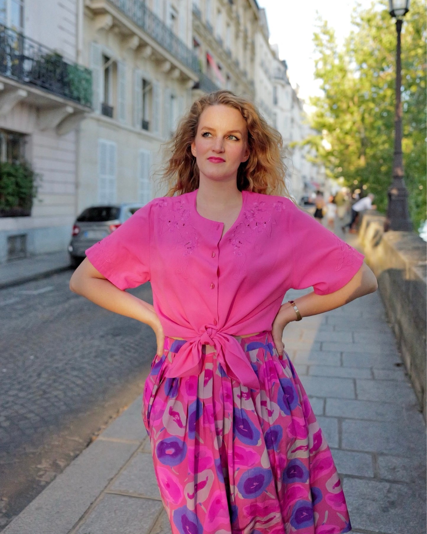 Vintage felroze opengewerkte blouse - L