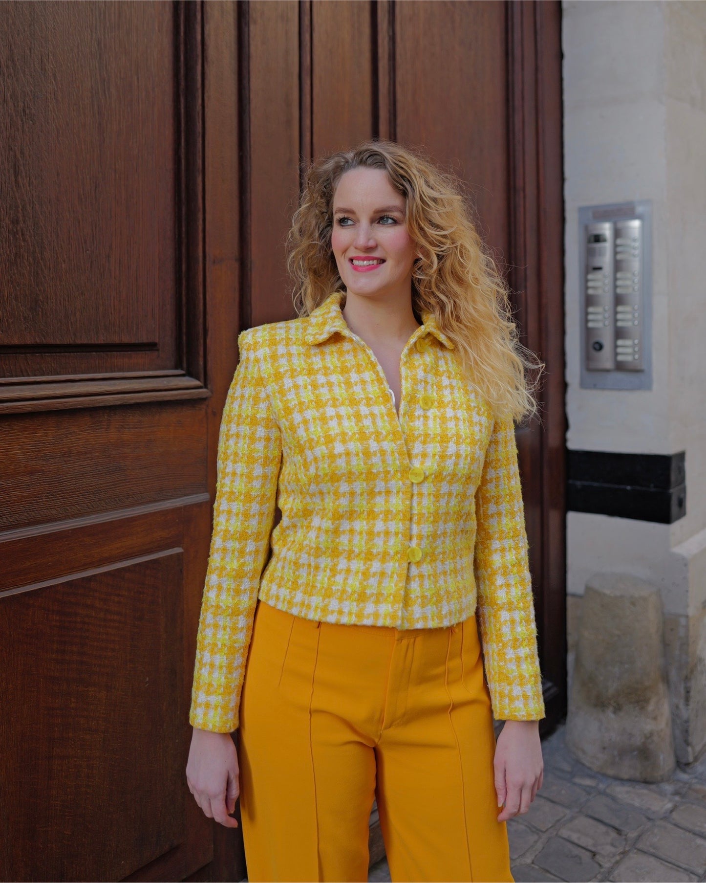 Gele geruite vintage blazer - S