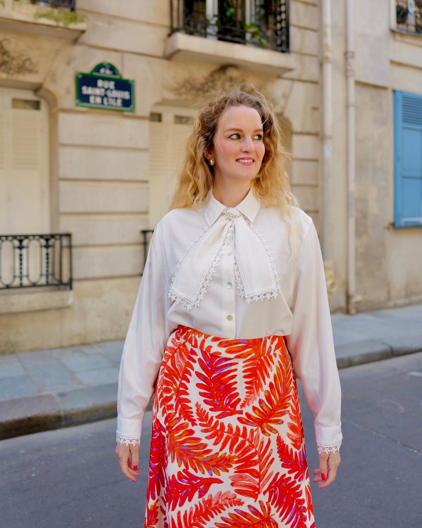 Vintage blouse met kanten details - XL