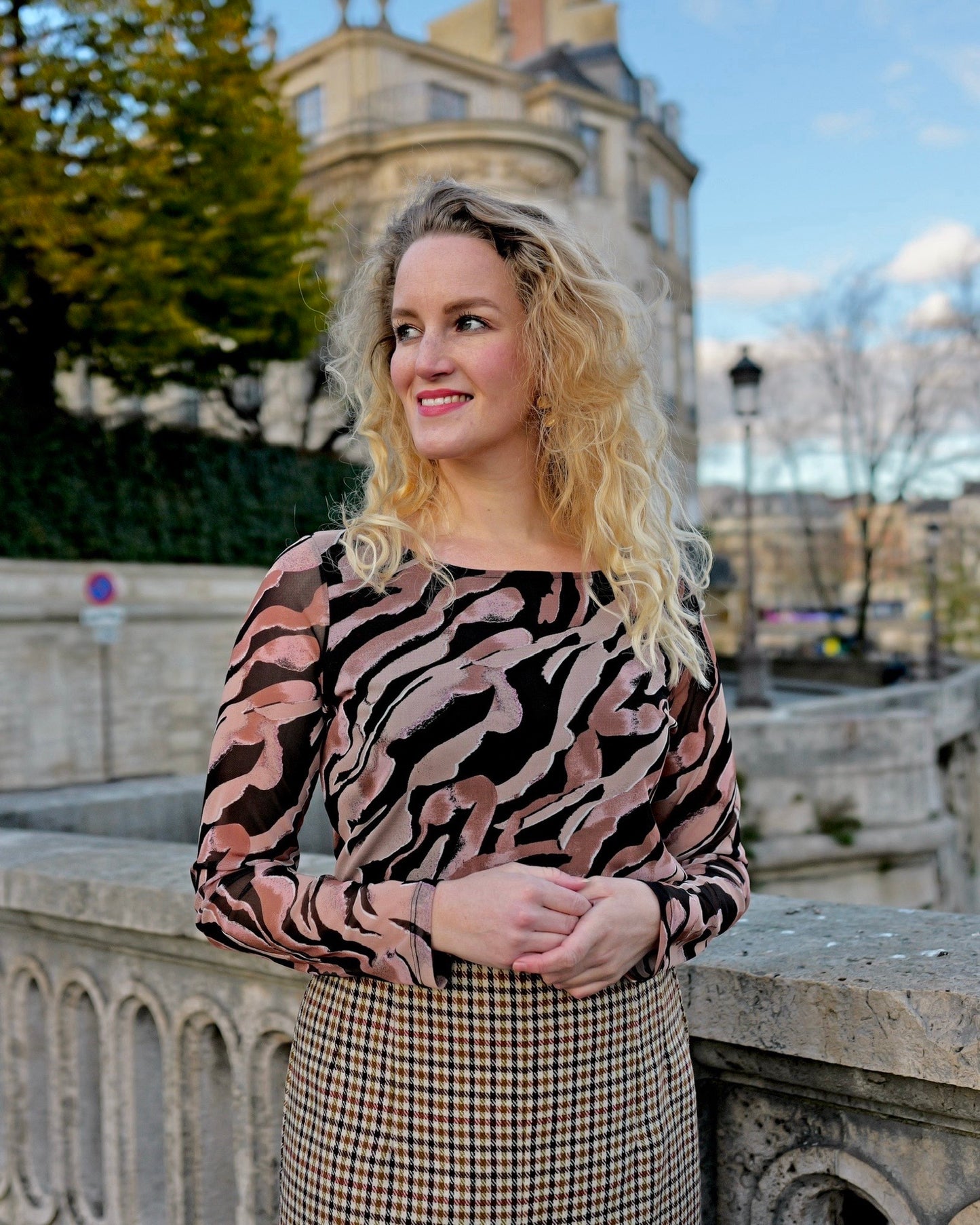 Mesh top met dierenprint - L