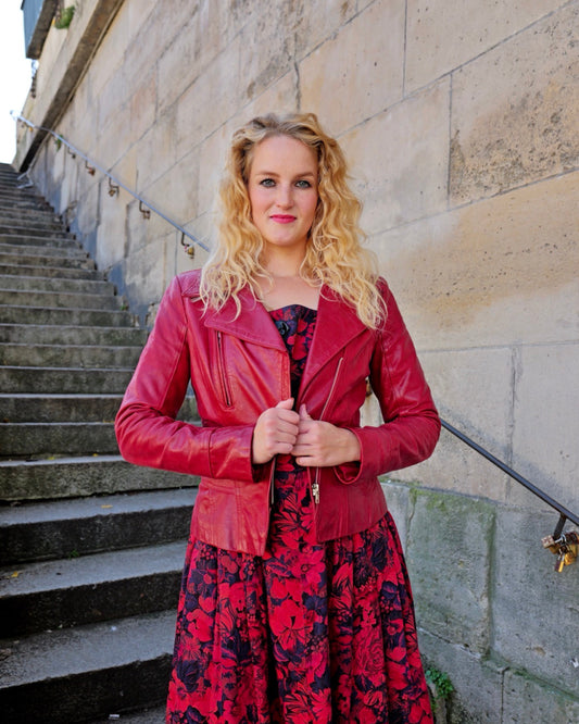 Rood leren jack - XS