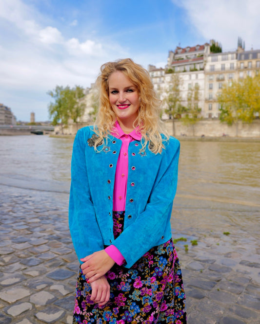 Felblauw vintage suède jack - L