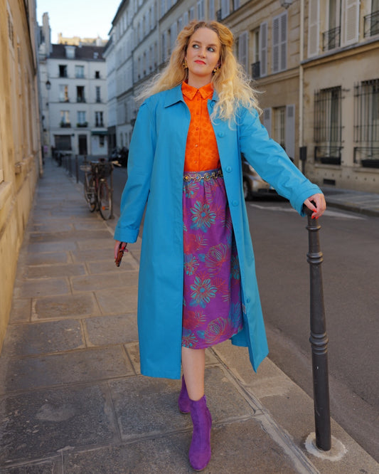 Aquablauwe vintage trenchcoat - L