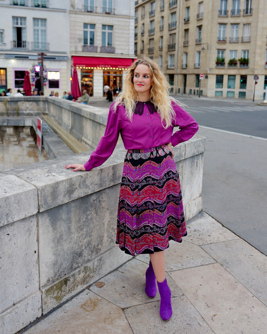 Zijden vintage midirok met print - M/L