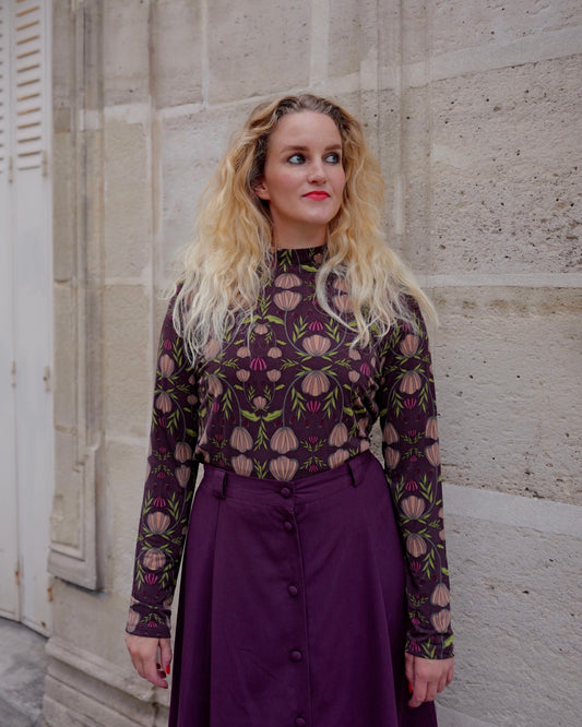 Top met col en botanische print - L