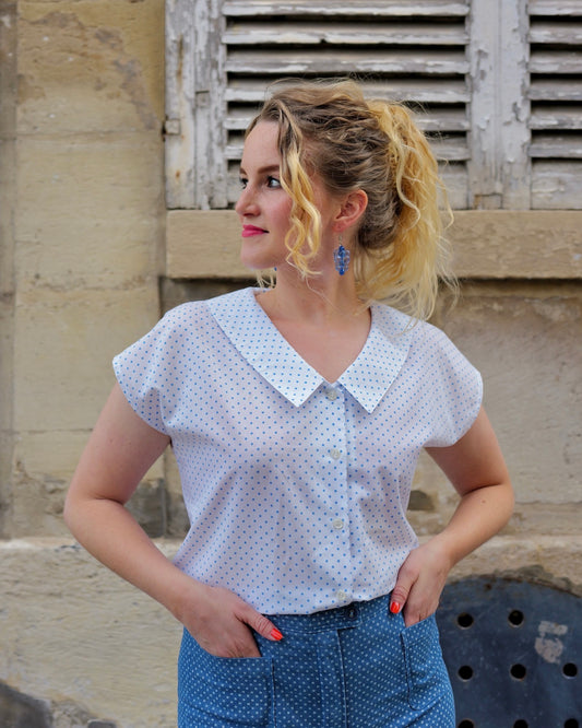 Vintage blouse met stippen - S