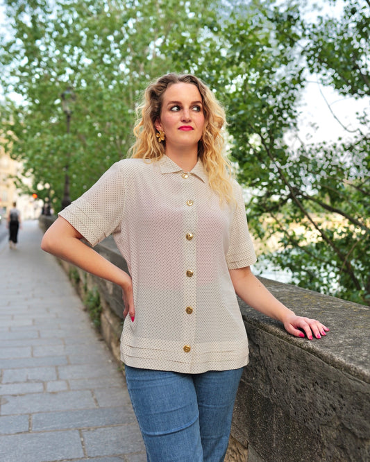 Zijden blouse met stipjes - L