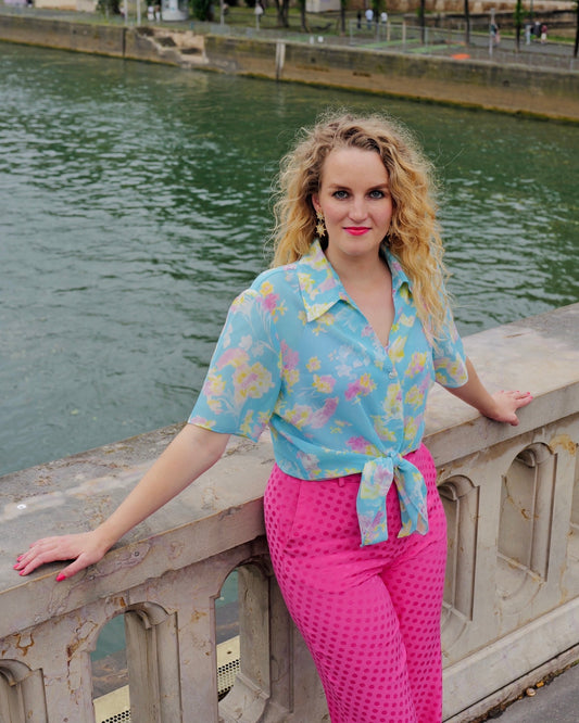 Vintage blouse met bloemen - XL