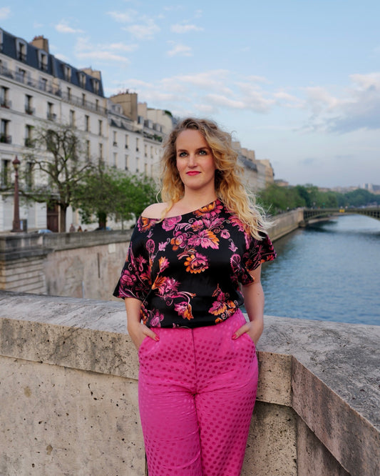 Zijden top met bloemen - XL