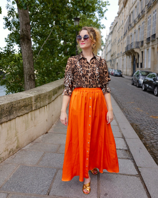 Oranje viscose maxirok - M/L
