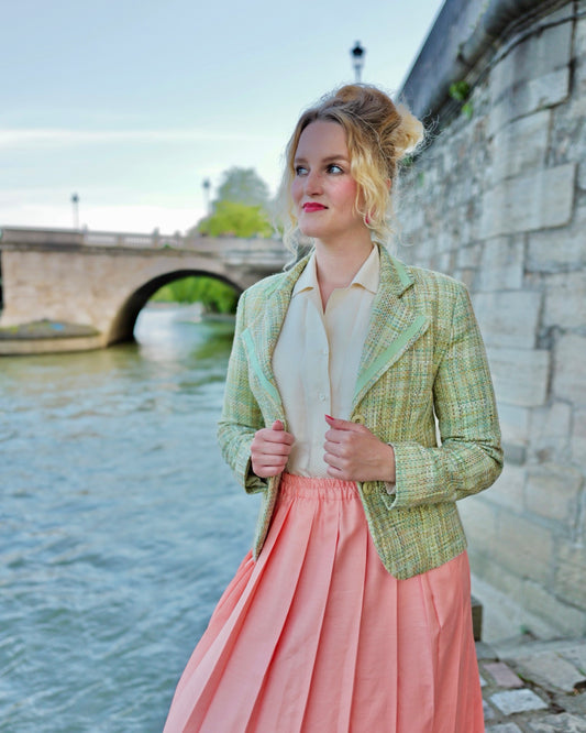 Groene tweed blazer - XS