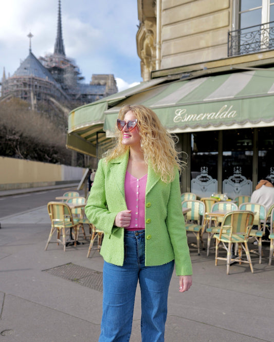 Vintage groene bouclé blazer - M/L