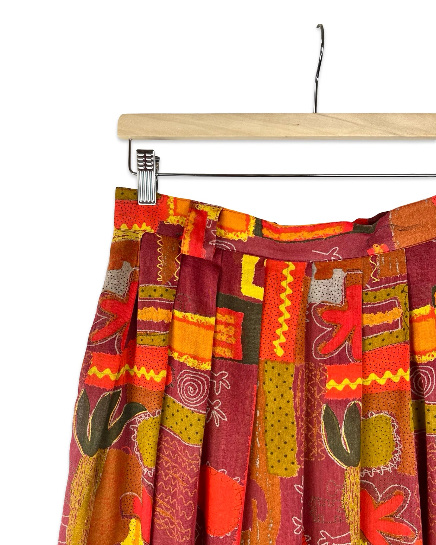Vintage plooirok met print - M