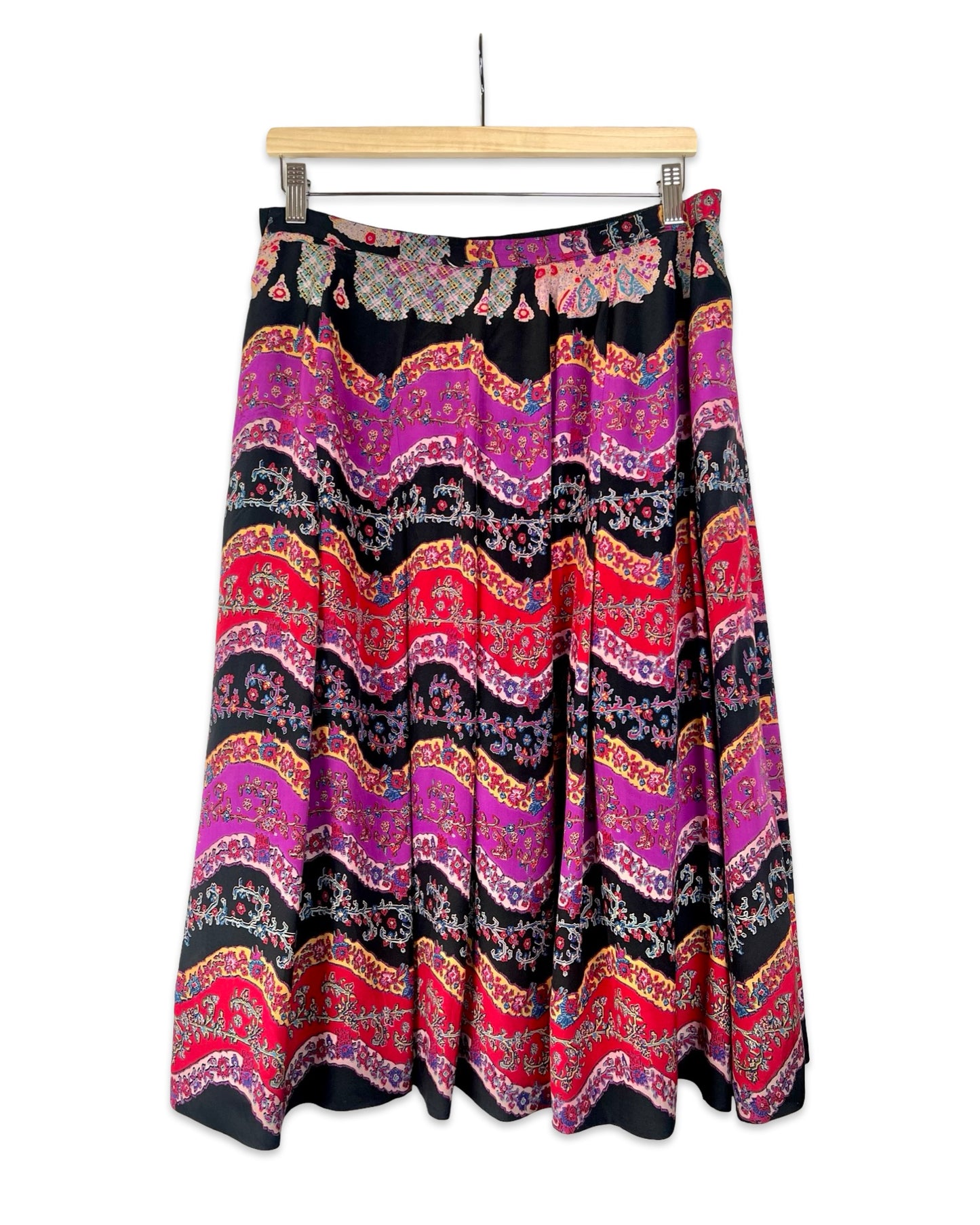 Zijden vintage midirok met print - M/L