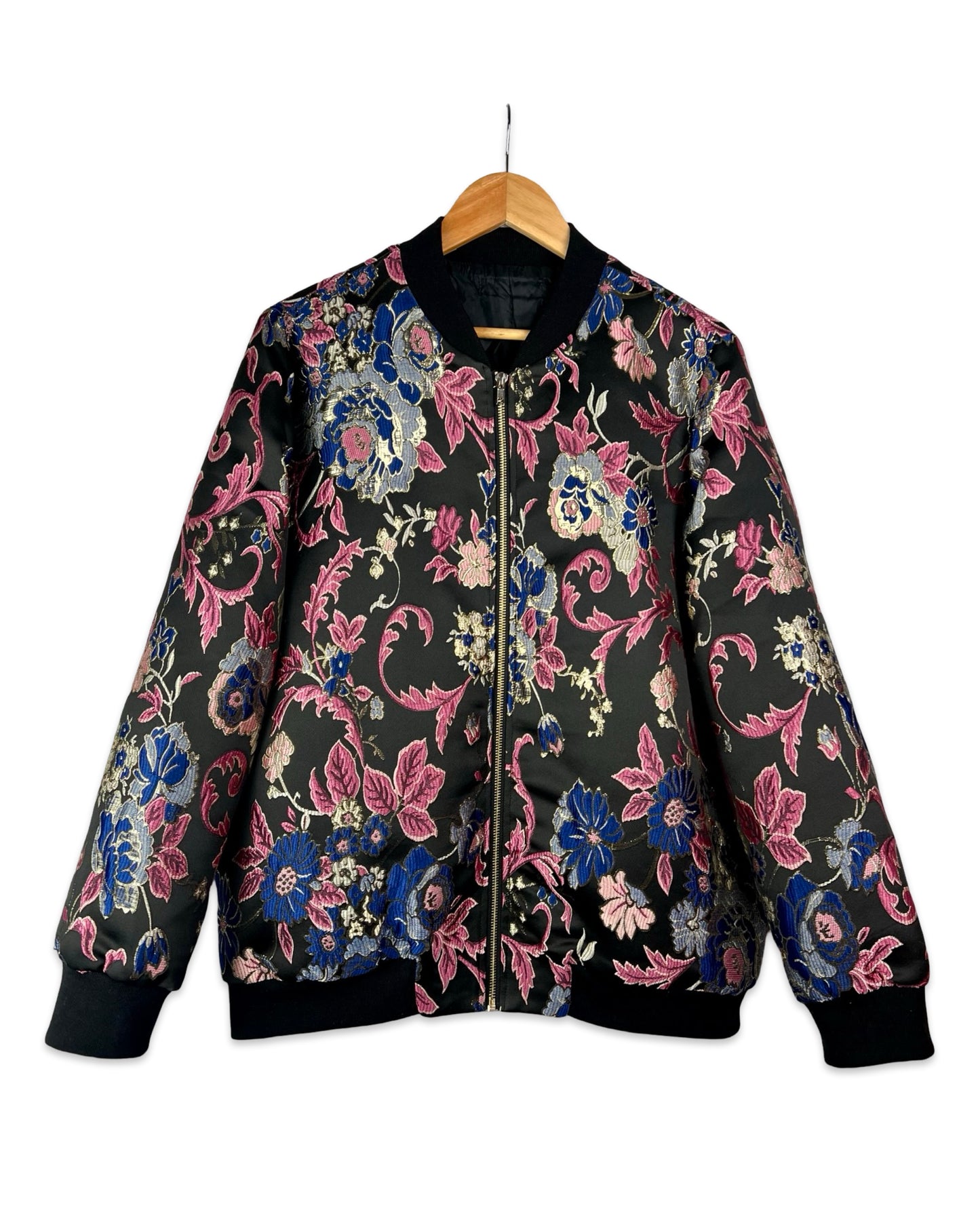 Jacquard bomberjack met bloemen - XL