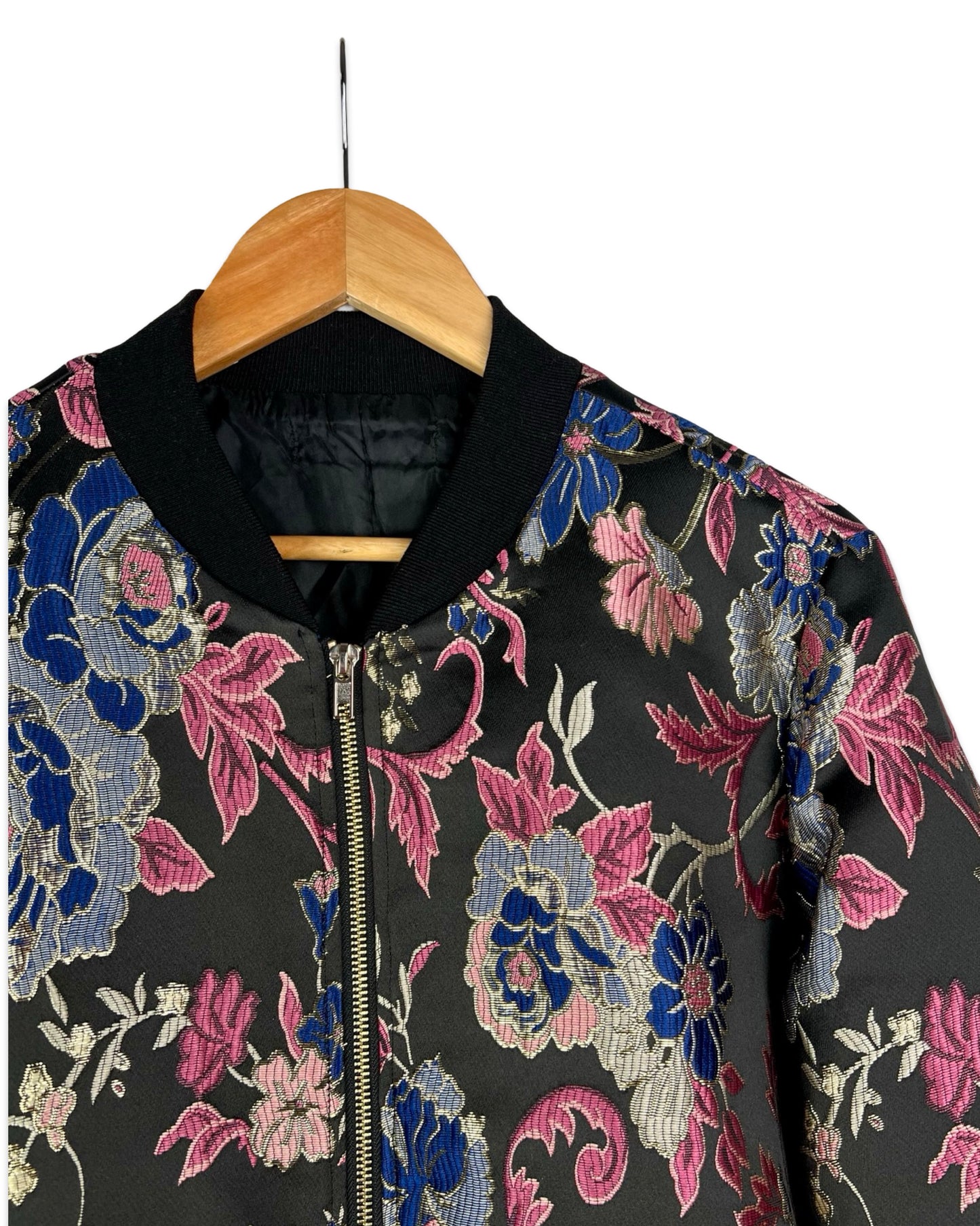 Jacquard bomberjack met bloemen - XL