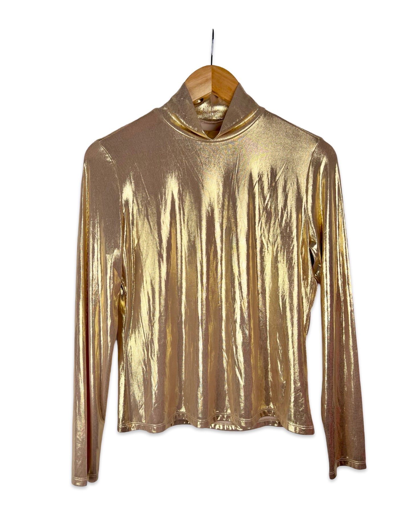 Gouden shiny top met col - M