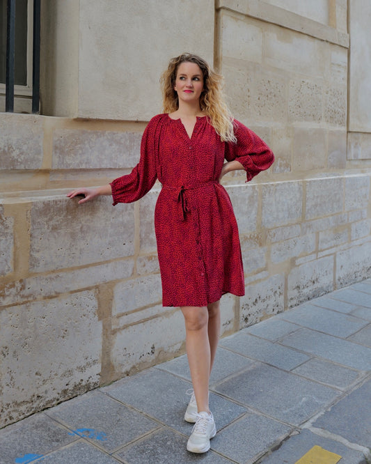 Button-down dress with print - S