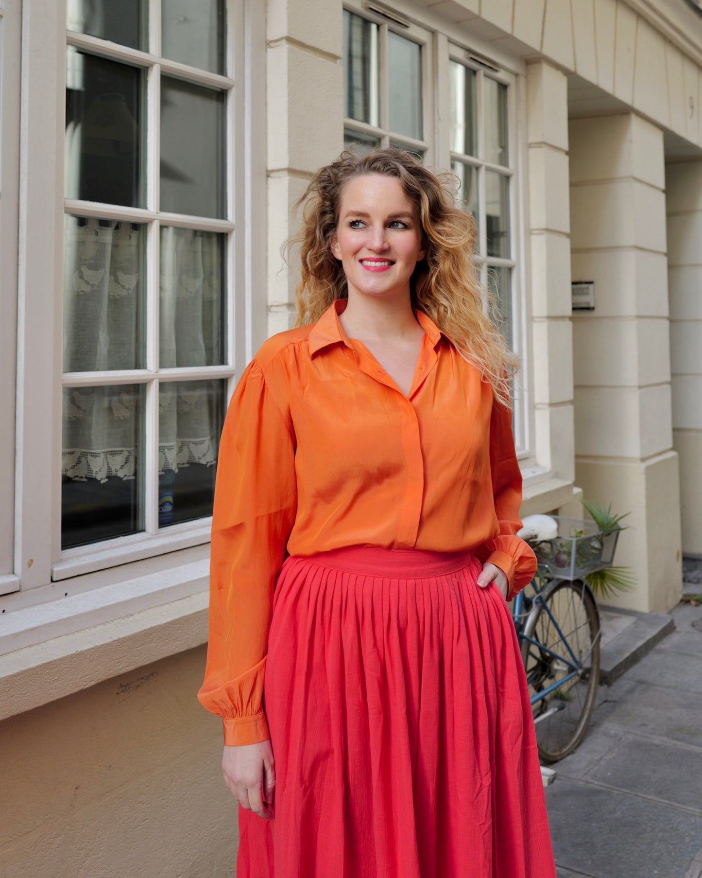 Oranje vintage blouse zijdemix - L