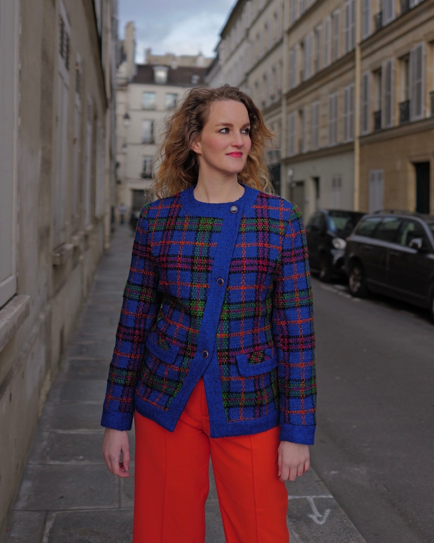 Vintage wolmix blazer met ruit - S/M