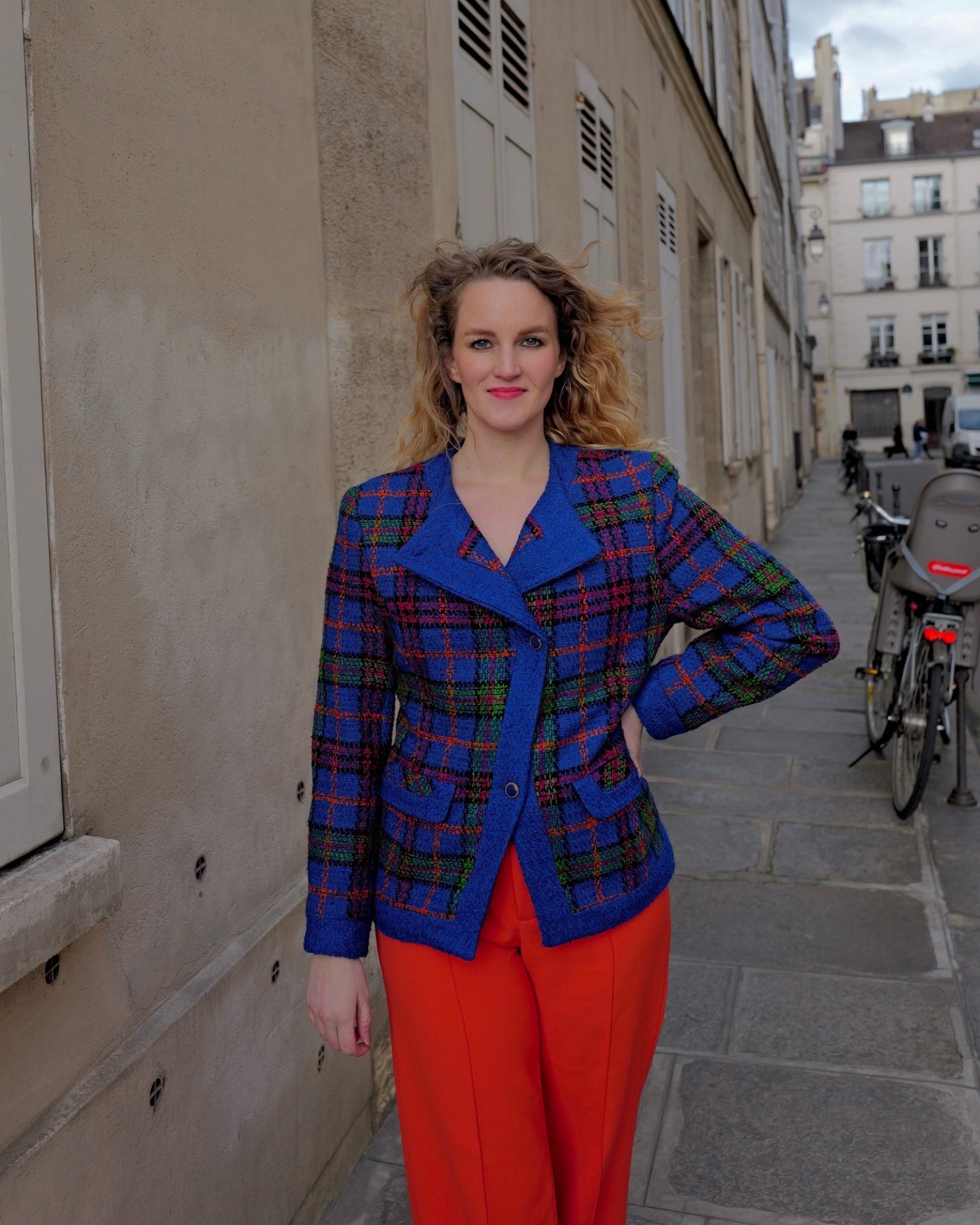 Vintage wolmix blazer met ruit - S/M