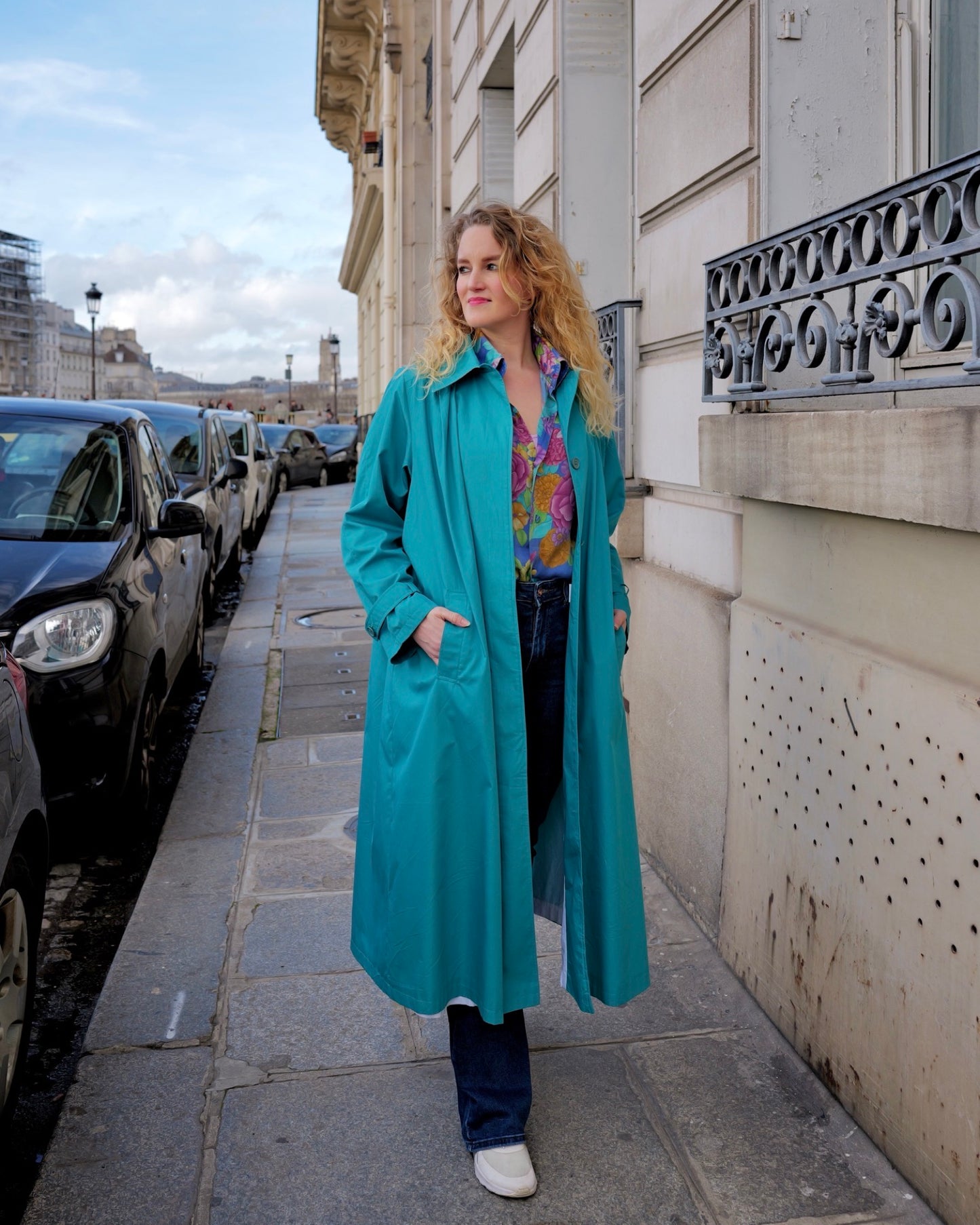 Turquoise vintage trenchcoat - M/L