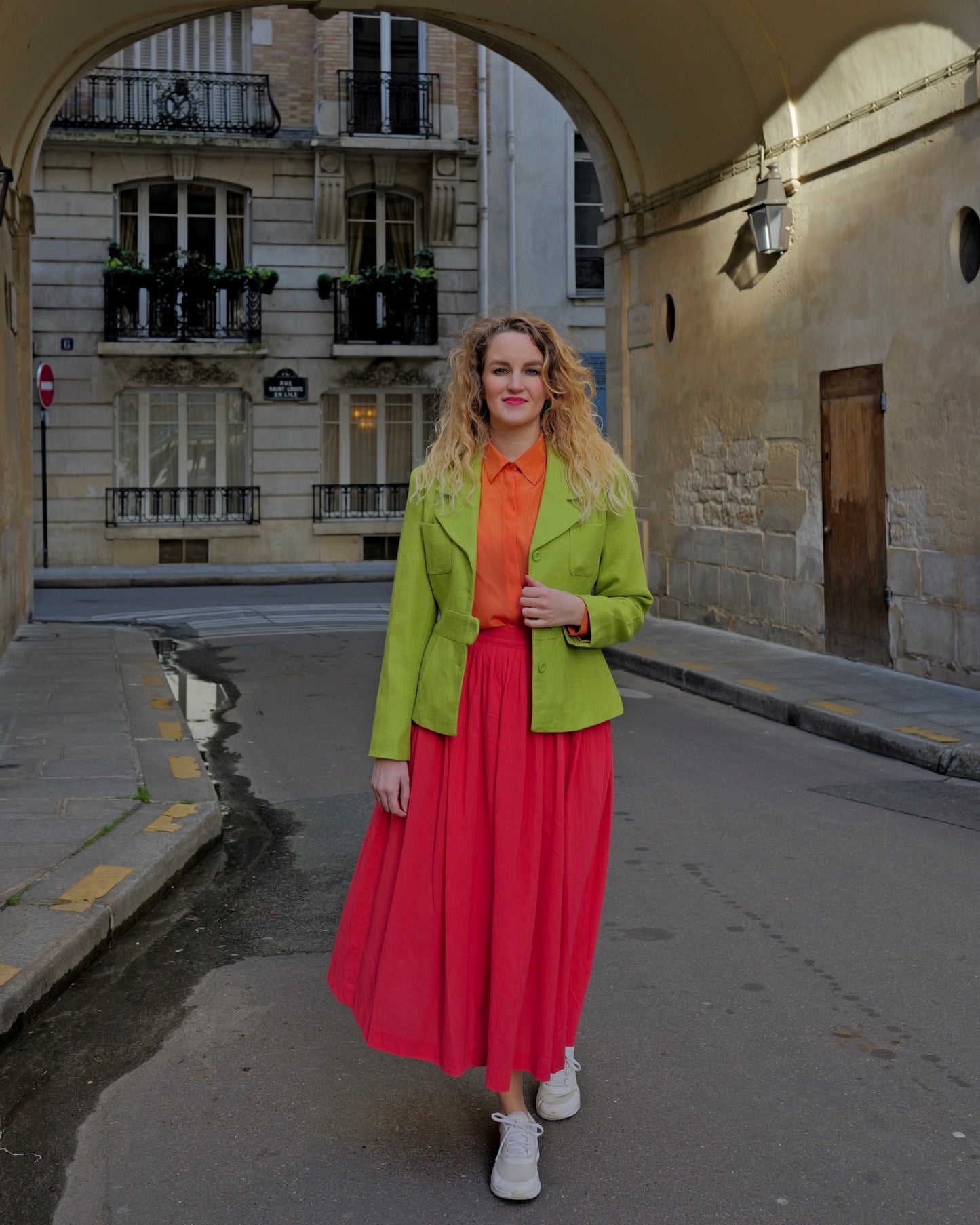 Koraal vintage midirok met plooien - S