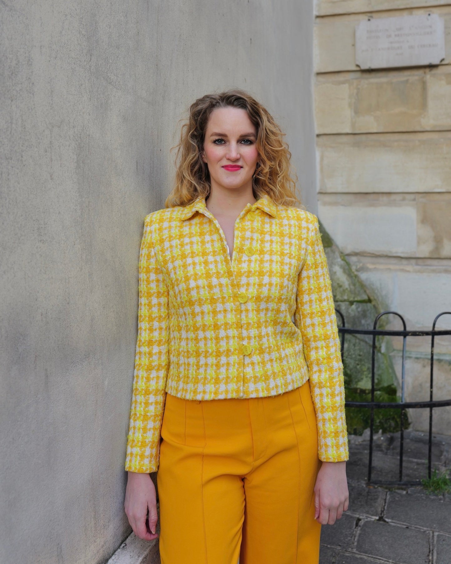 Gele geruite vintage blazer - S