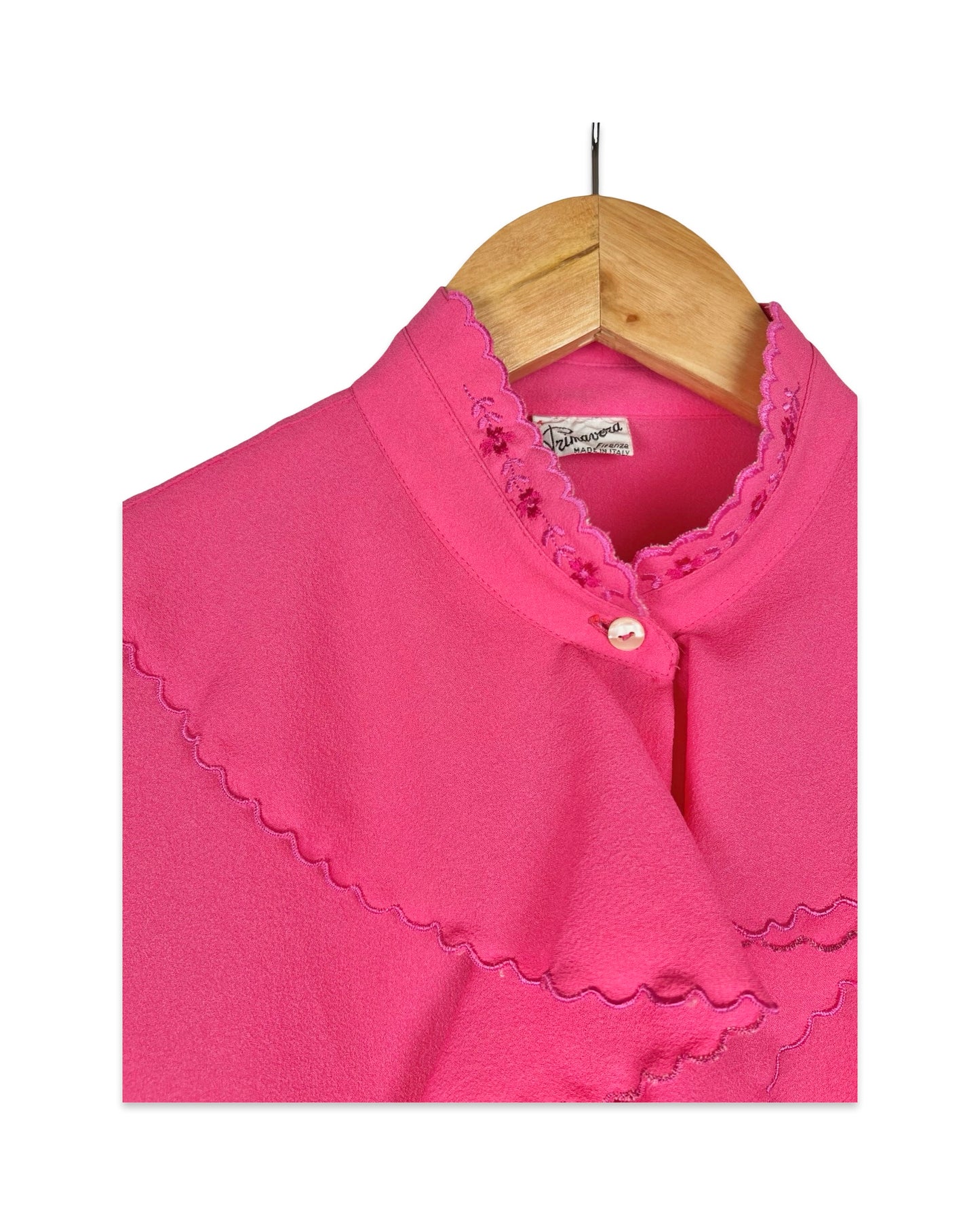 Bright pink vintage blouse with ruffles - M