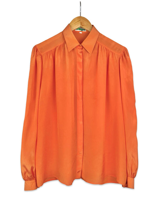 Orange vintage blouse silk mix - L