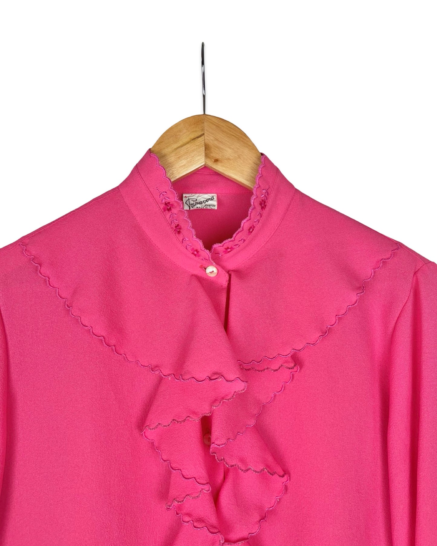 Bright pink vintage blouse with ruffles - M