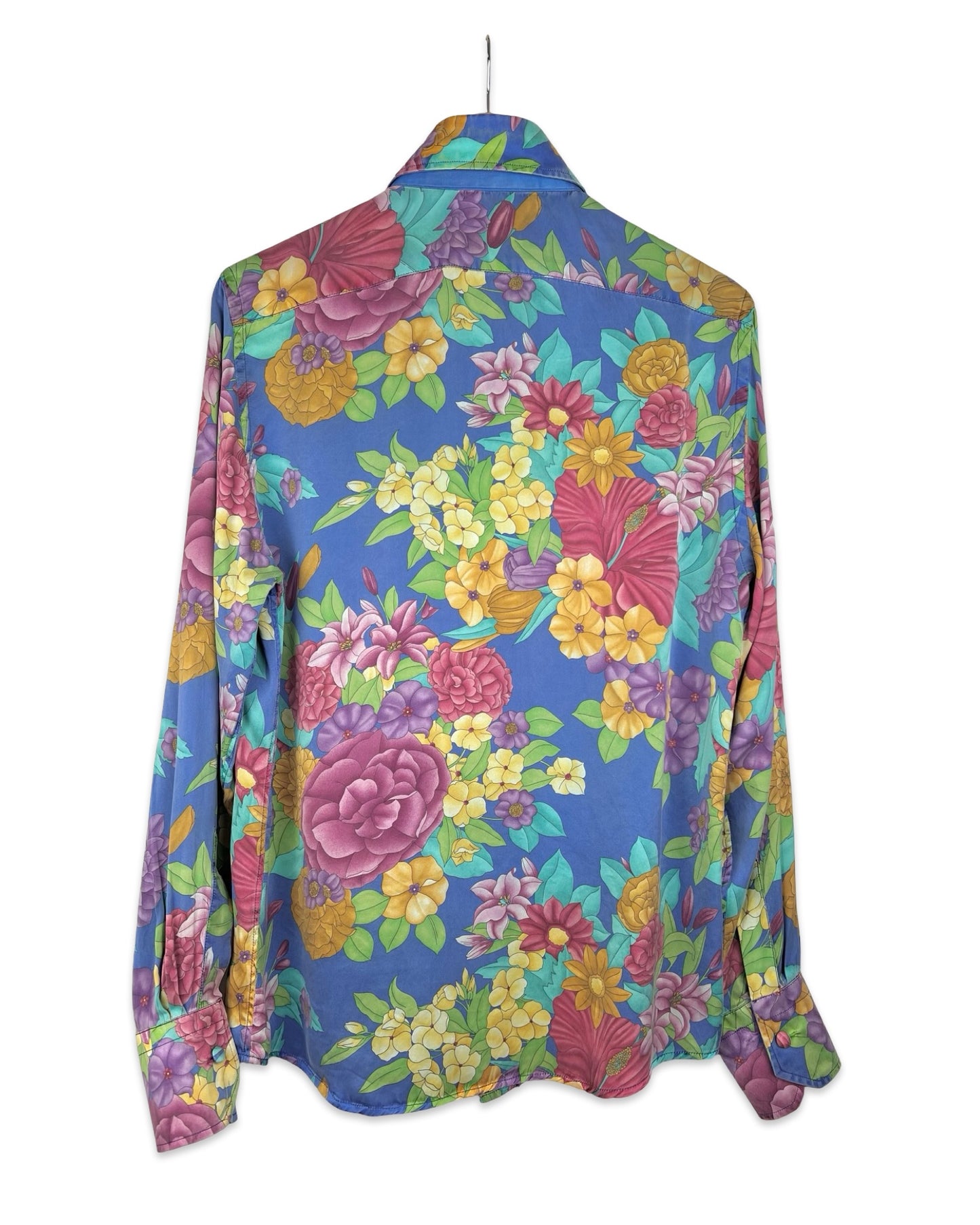 Zijden vintage blouse met bloemen - L