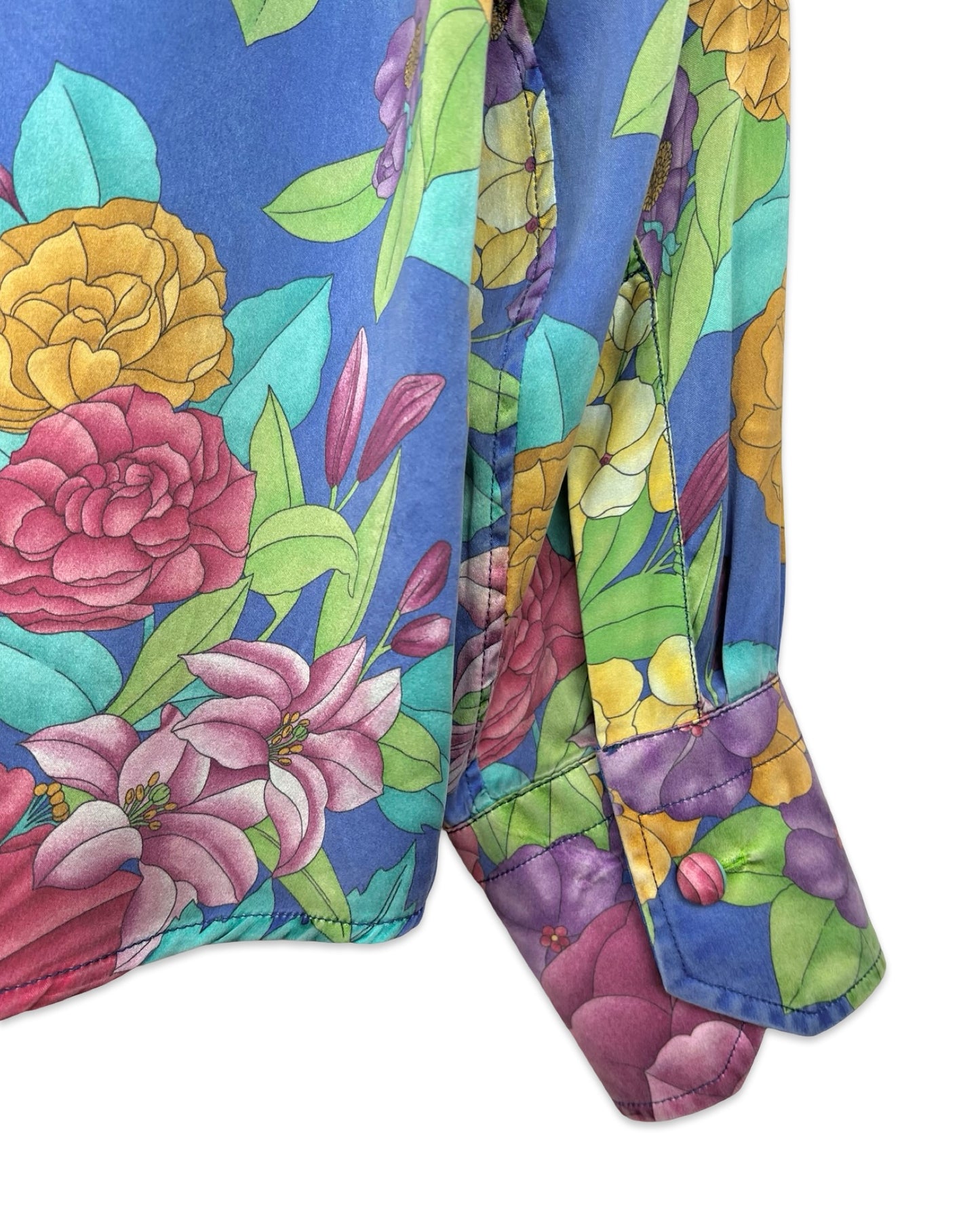 Zijden vintage blouse met bloemen - L