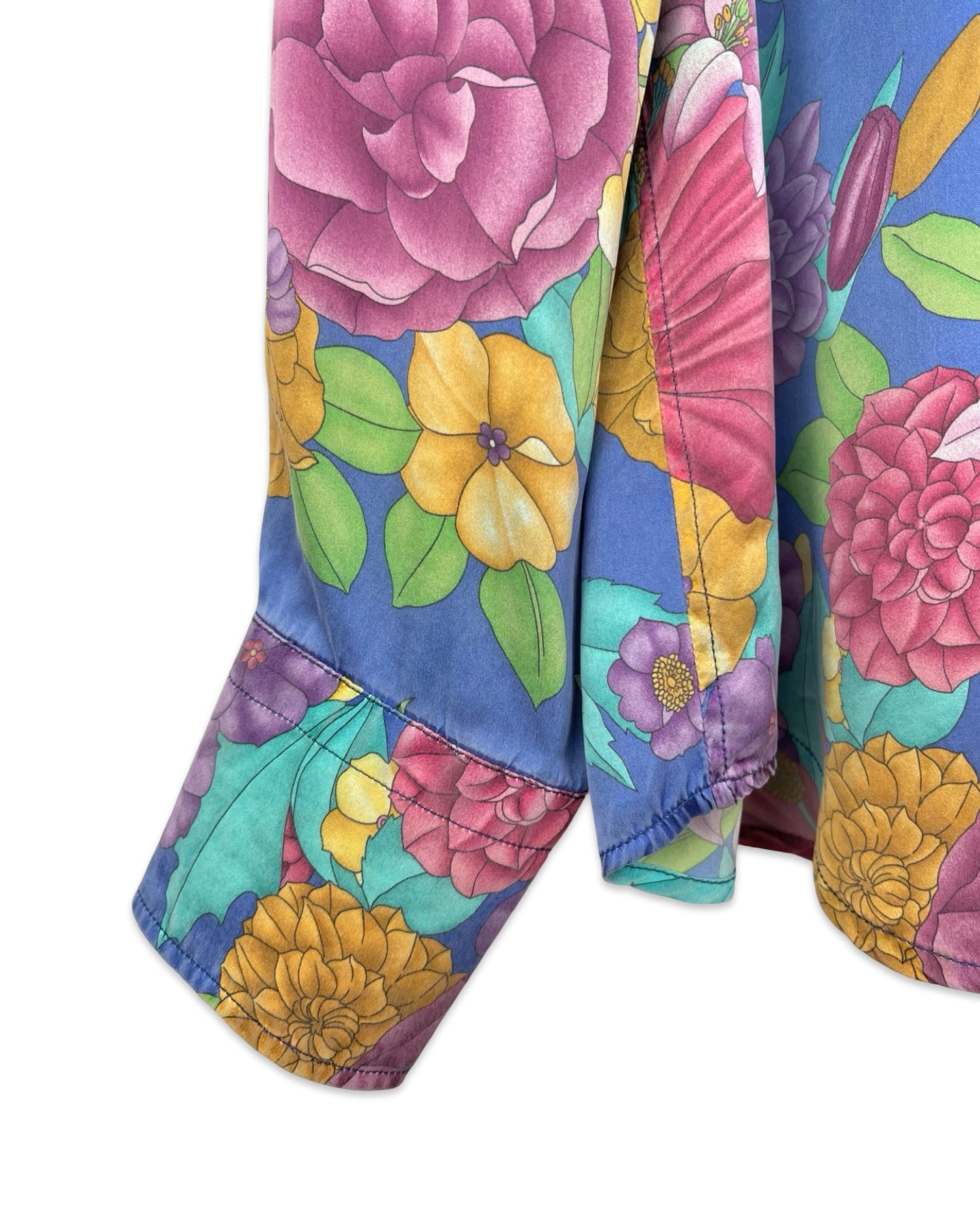 Zijden vintage blouse met bloemen - L