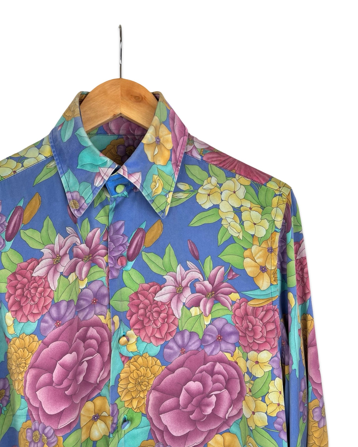 Zijden vintage blouse met bloemen - L