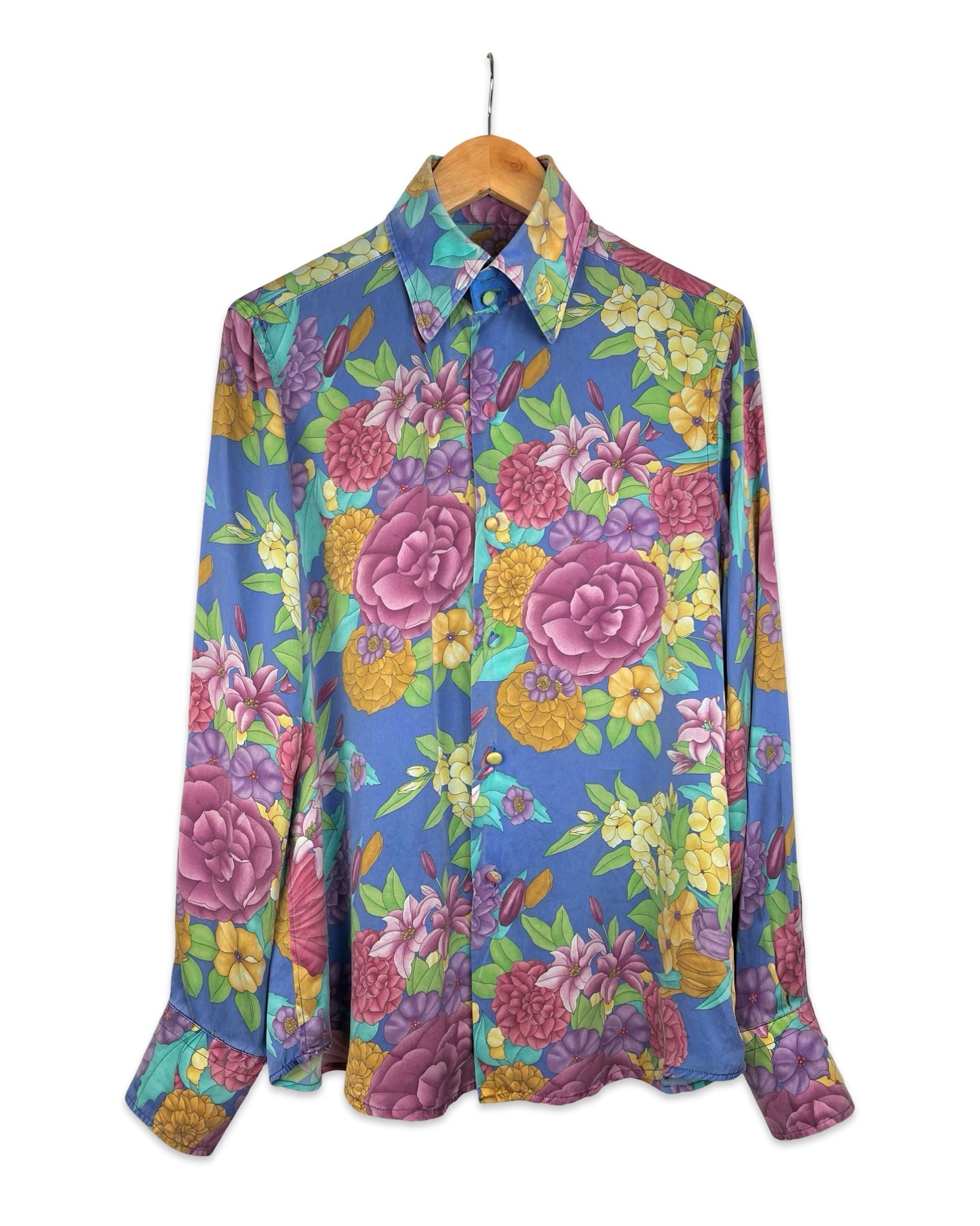 Zijden vintage blouse met bloemen - L