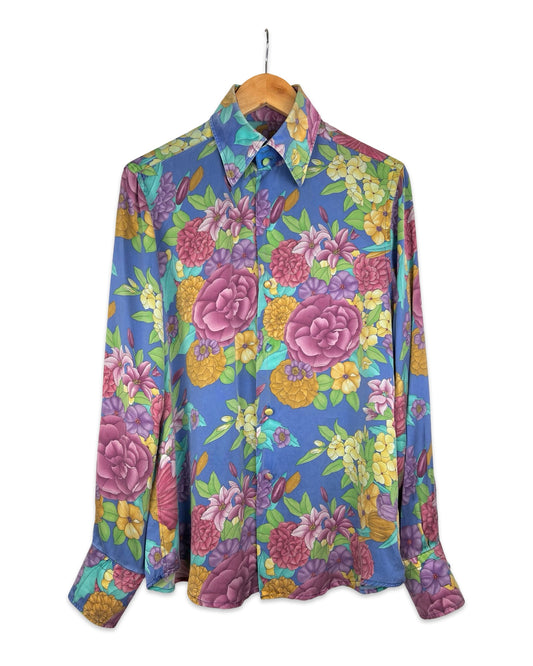 Silk vintage blouse with flowers - L