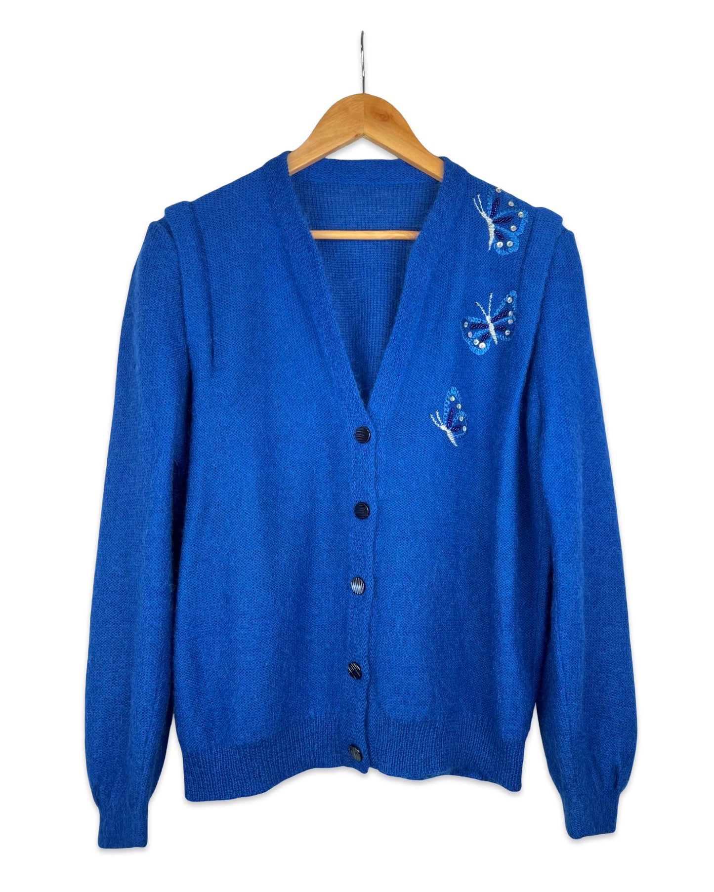 Vintage kobaltblauw vest met vlinders - L