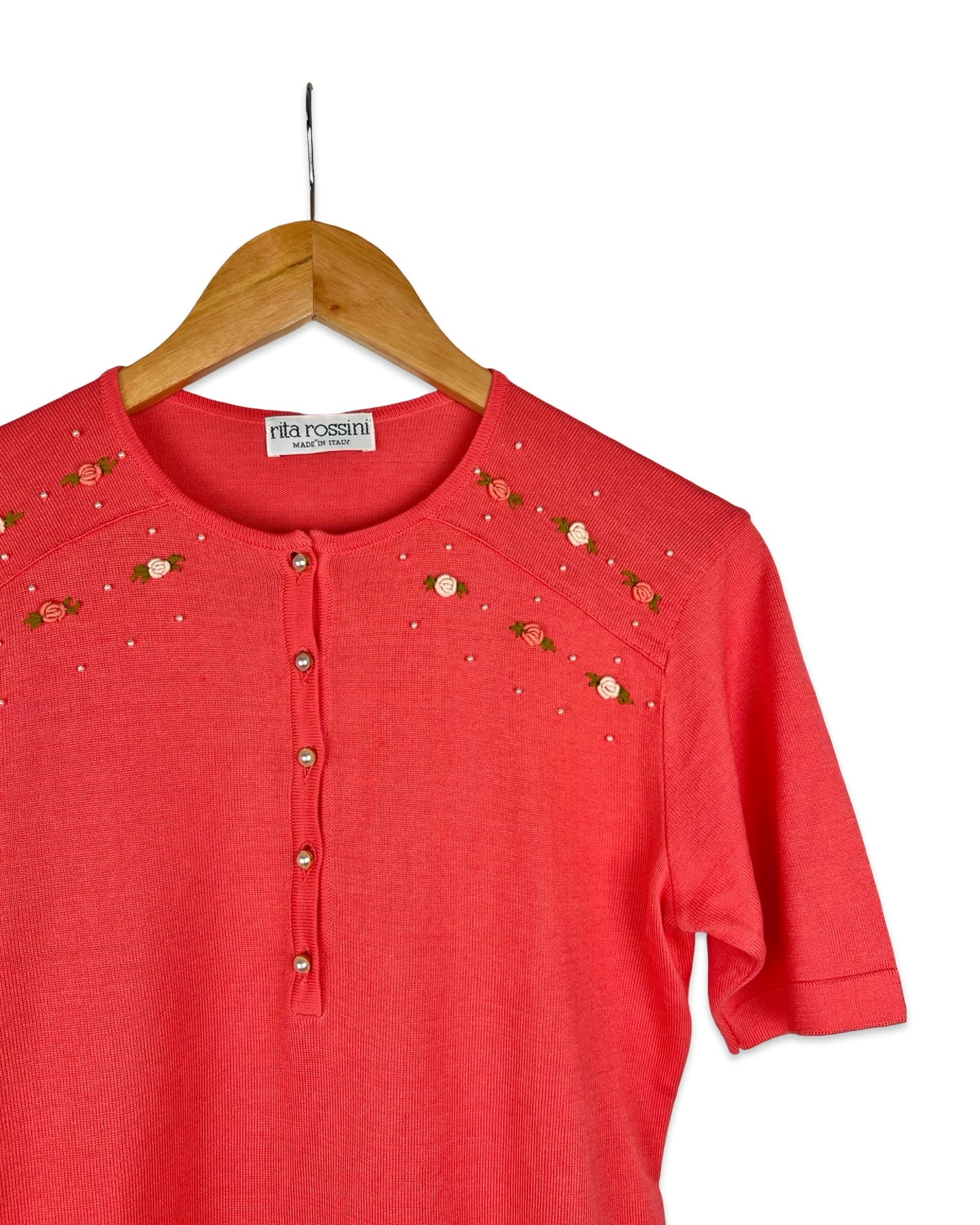 Vintage top met rozen en parels - S/M