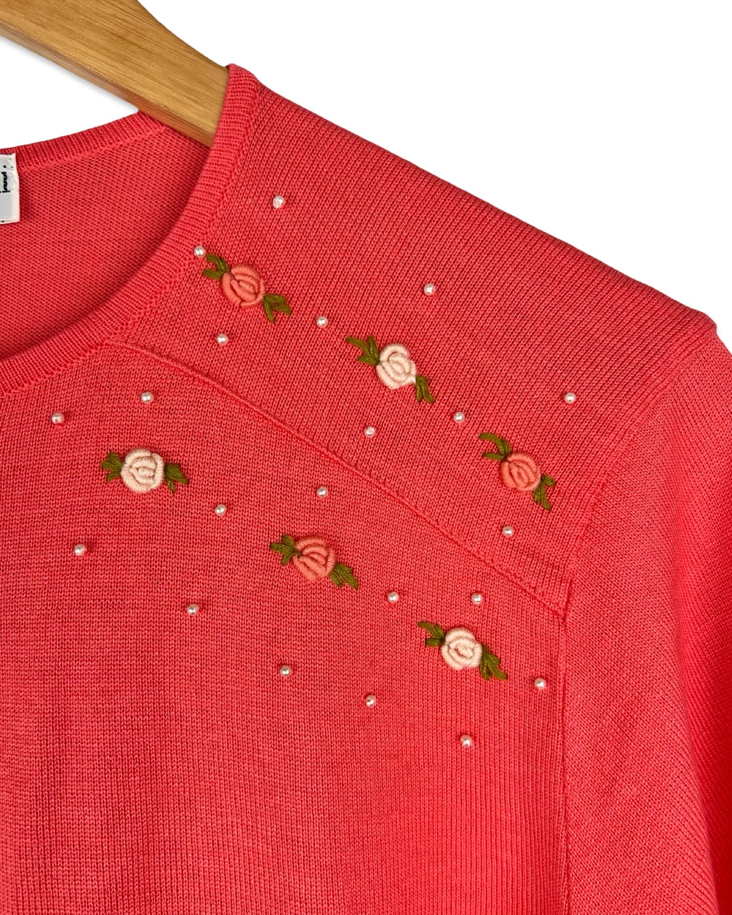 Vintage top met rozen en parels - S/M