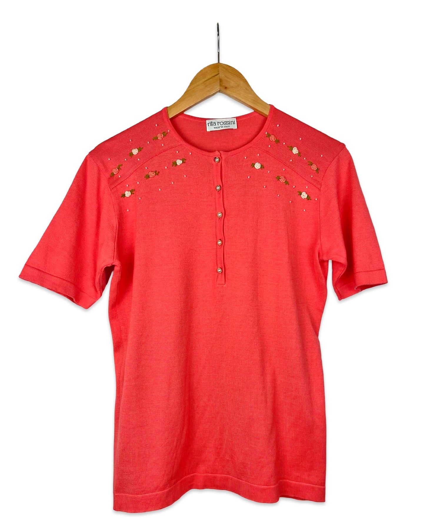 Vintage top met rozen en parels - S/M