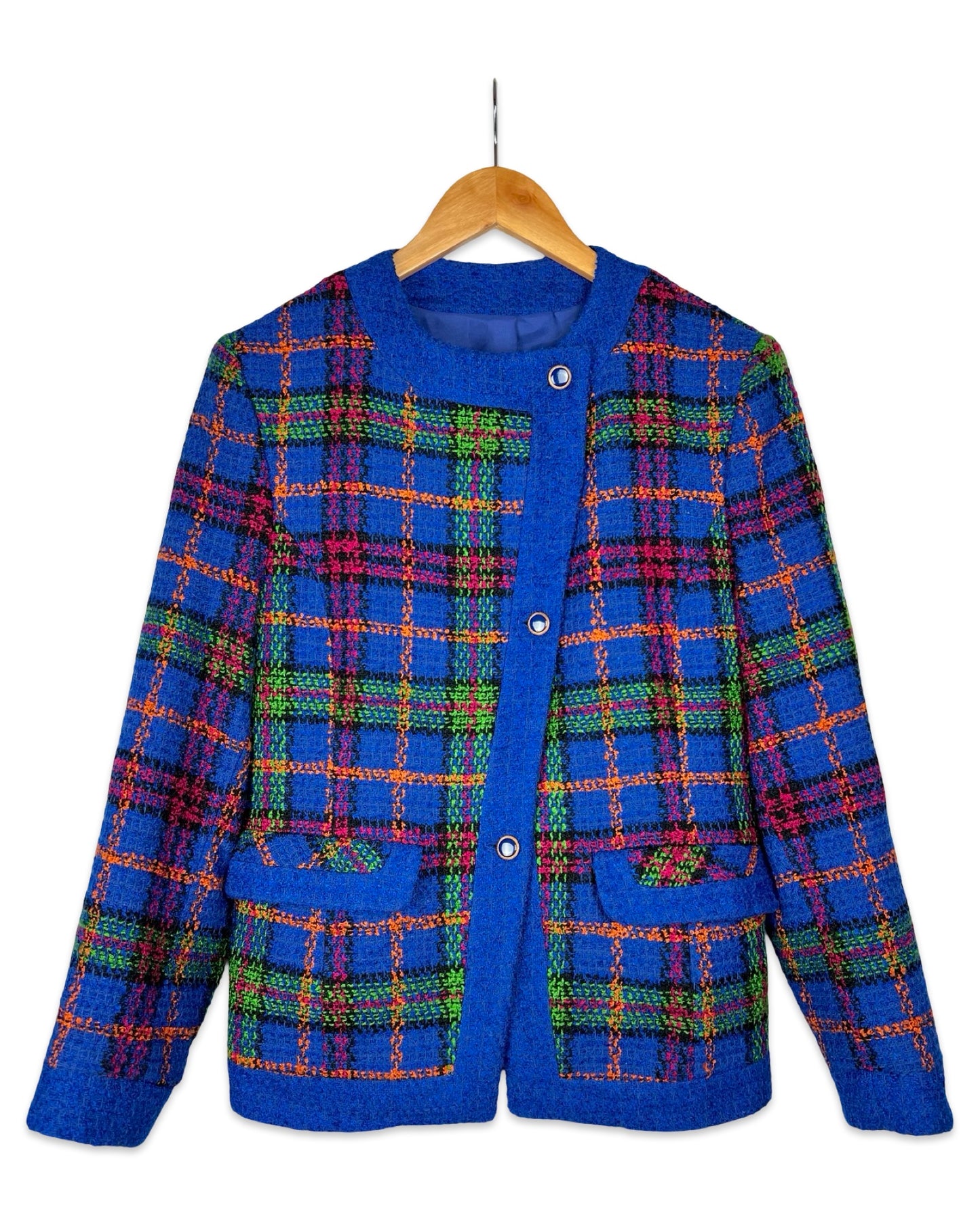 Vintage wolmix blazer met ruit - S/M