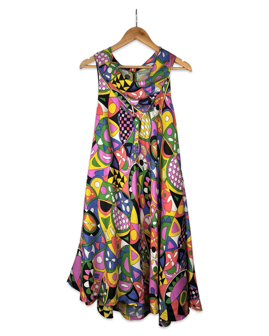 Silk dress with colorful print - M